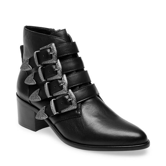 Steve Madden Shoes - Steve Madden Billey Buckled Leather Booties size 9 US low heel boots black